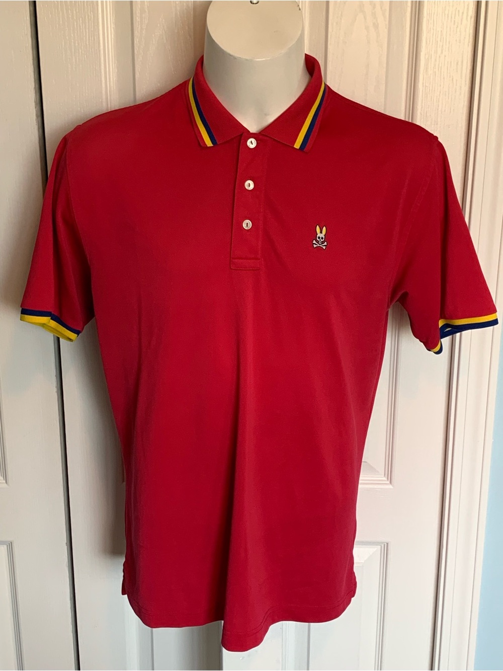 Psycho Bunny Red Polo with Yellow & Navy Trim